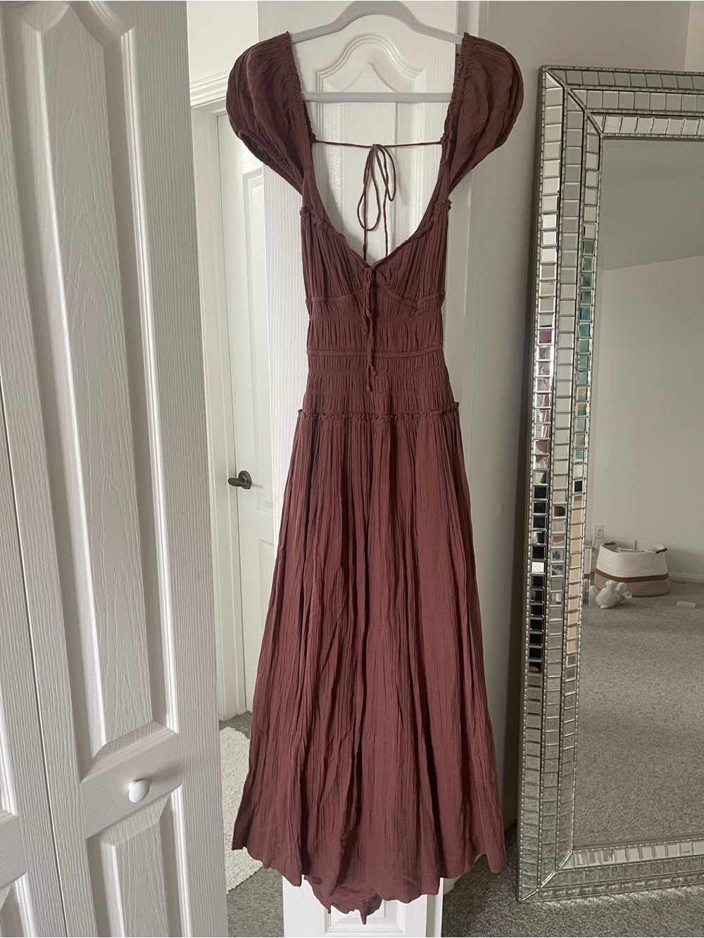 Free People Chocolate Brown Maxi Dress with Tie-Back